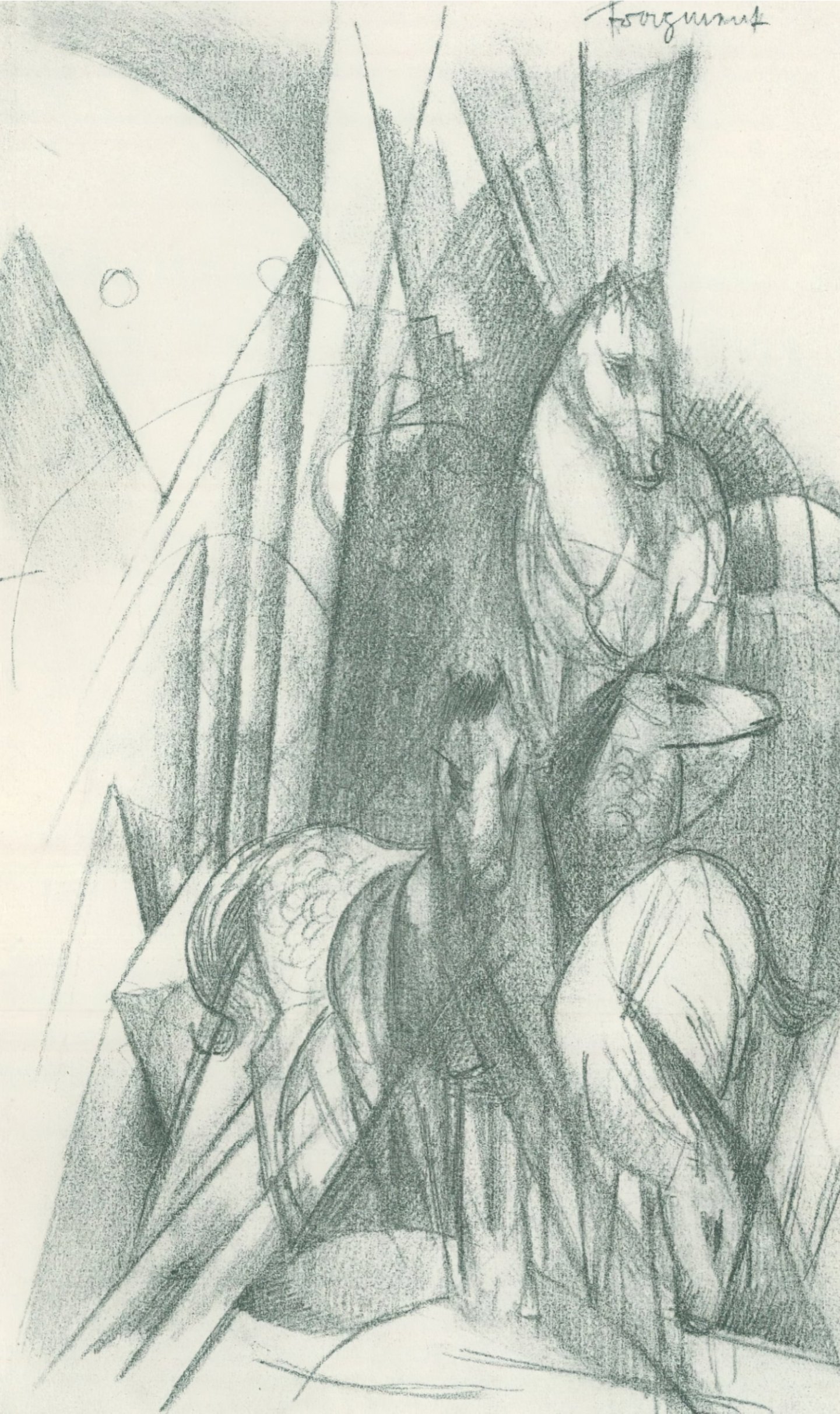 Franz Marc Sketch #30 Cluster of 4 Horses – original 1915 pencil sketch from Skizzenbuch aus dem Felde