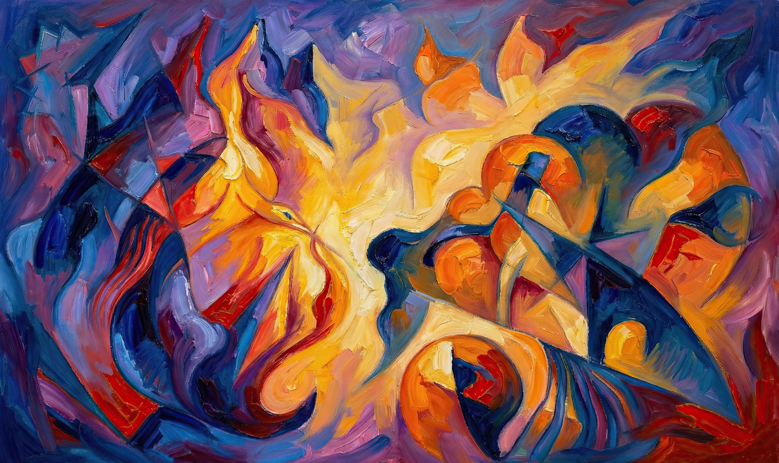 Swirling organic forms in fiery red and orange, representing the energy of Genesis, Sketch No. 8.