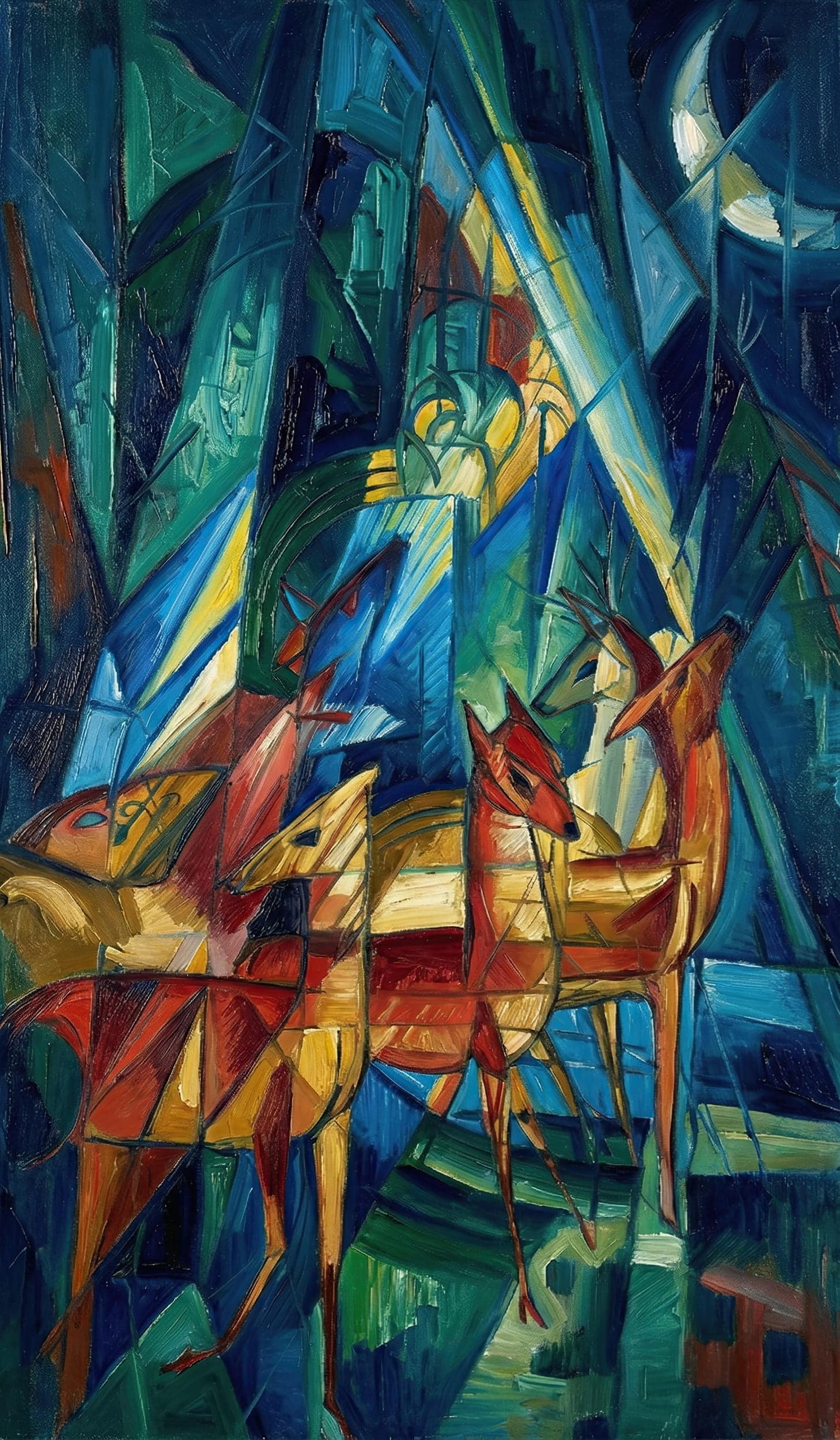 Franz Marc Sketch #20 Cluster of Deer and Abstract Shapes – AI-colorized digital edition by The 37th Sketch, based on 1915 field sketch